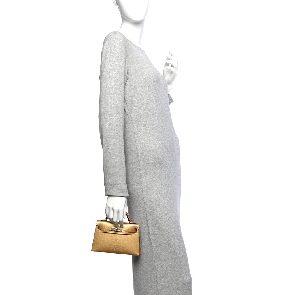 Metallic Chevre Chamkilight Mini Kelly Sellier 20 Dore