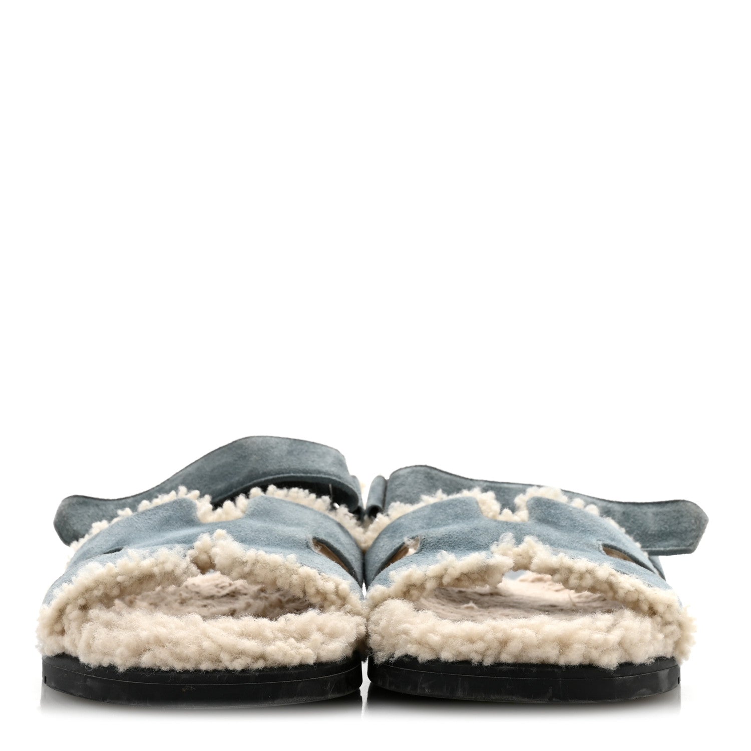 Suede Goatskin Woolskin Womens Chypre Sandals 38.5 Bleu Pinede Ecru
