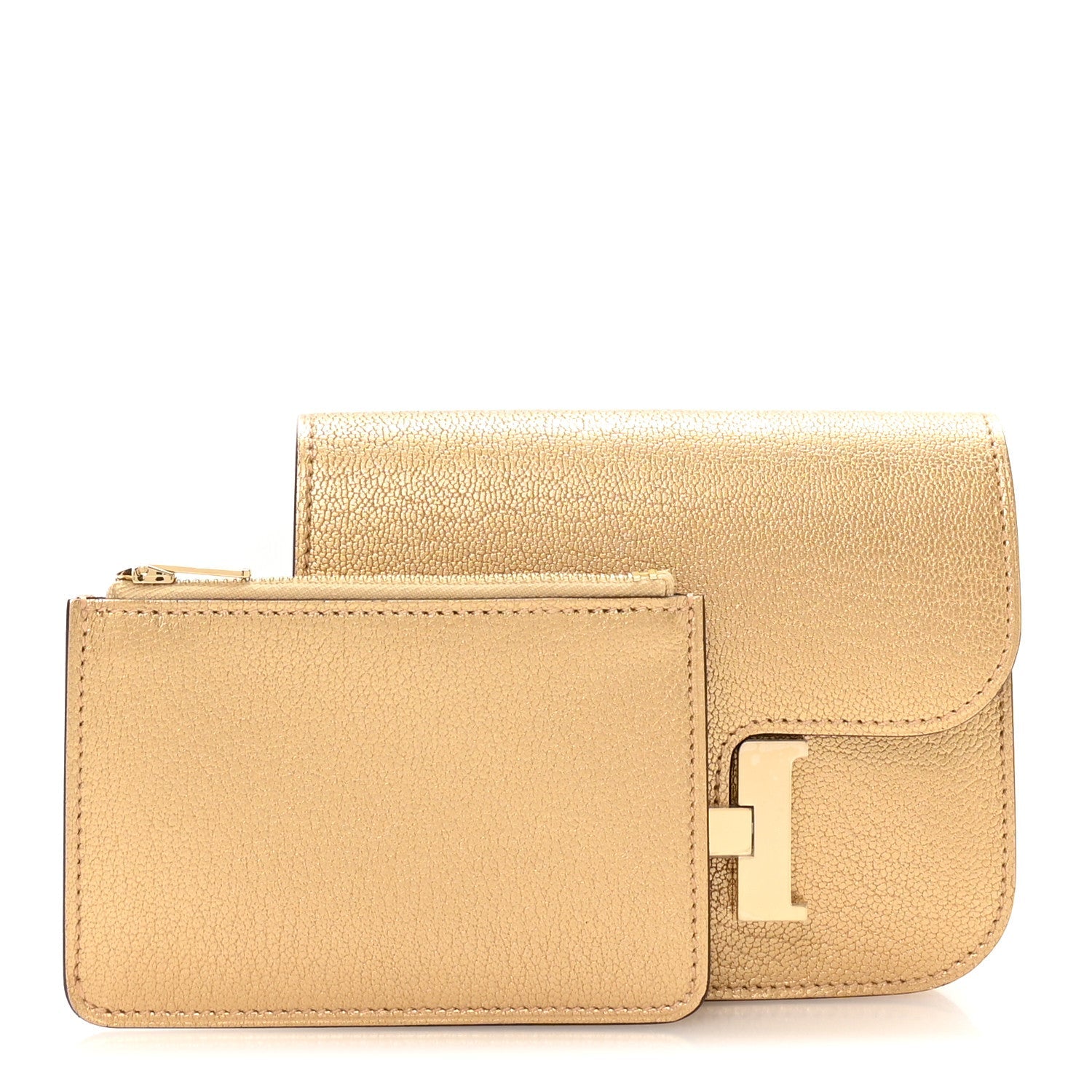Metallic Chevre Chamkilight Constance Slim Wallet Dore
