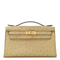 Ostrich Kelly Pochette Clutch Parchemin