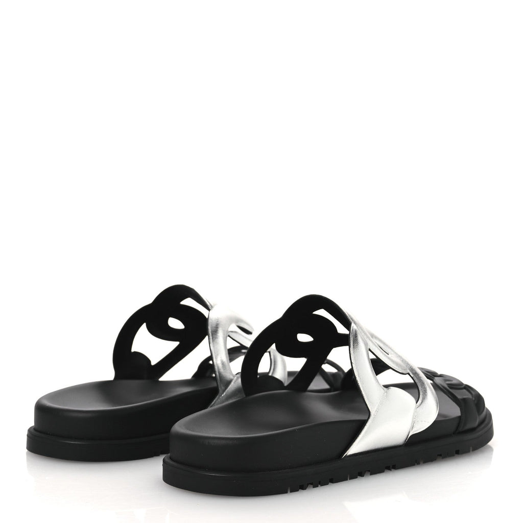 Metallic Nappa Extra Sandals 36 Gris Argente Black