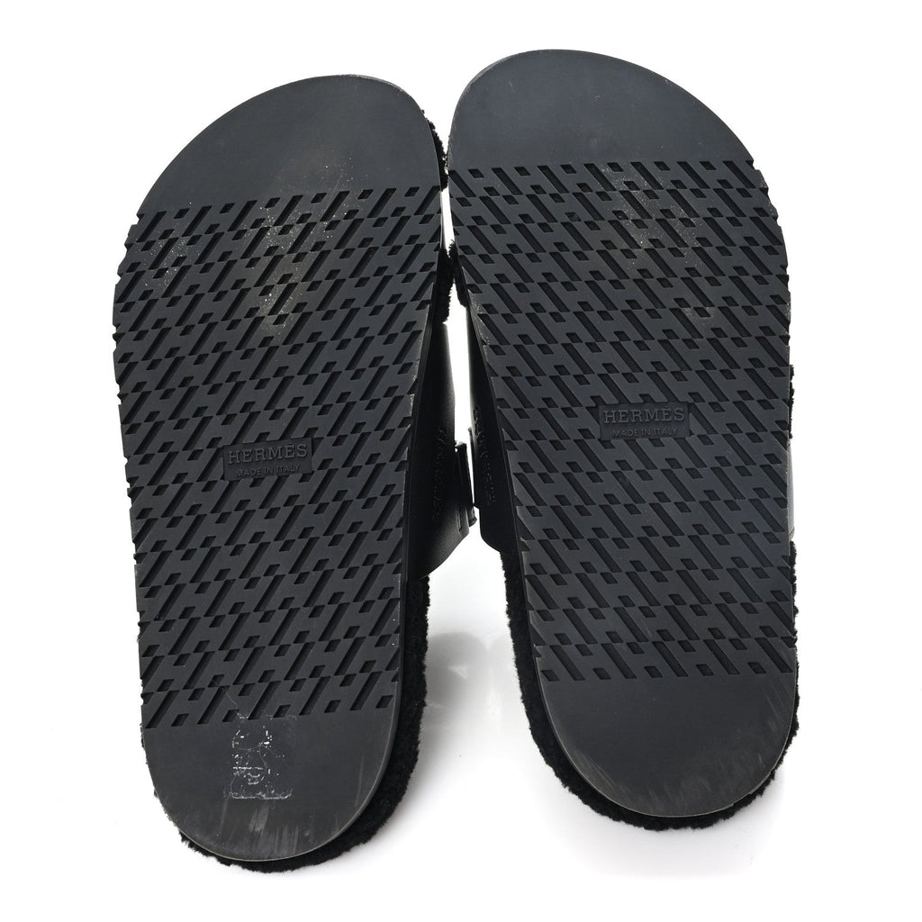 Calfskin Woolskin Womens Chypre Sandals 38 Black