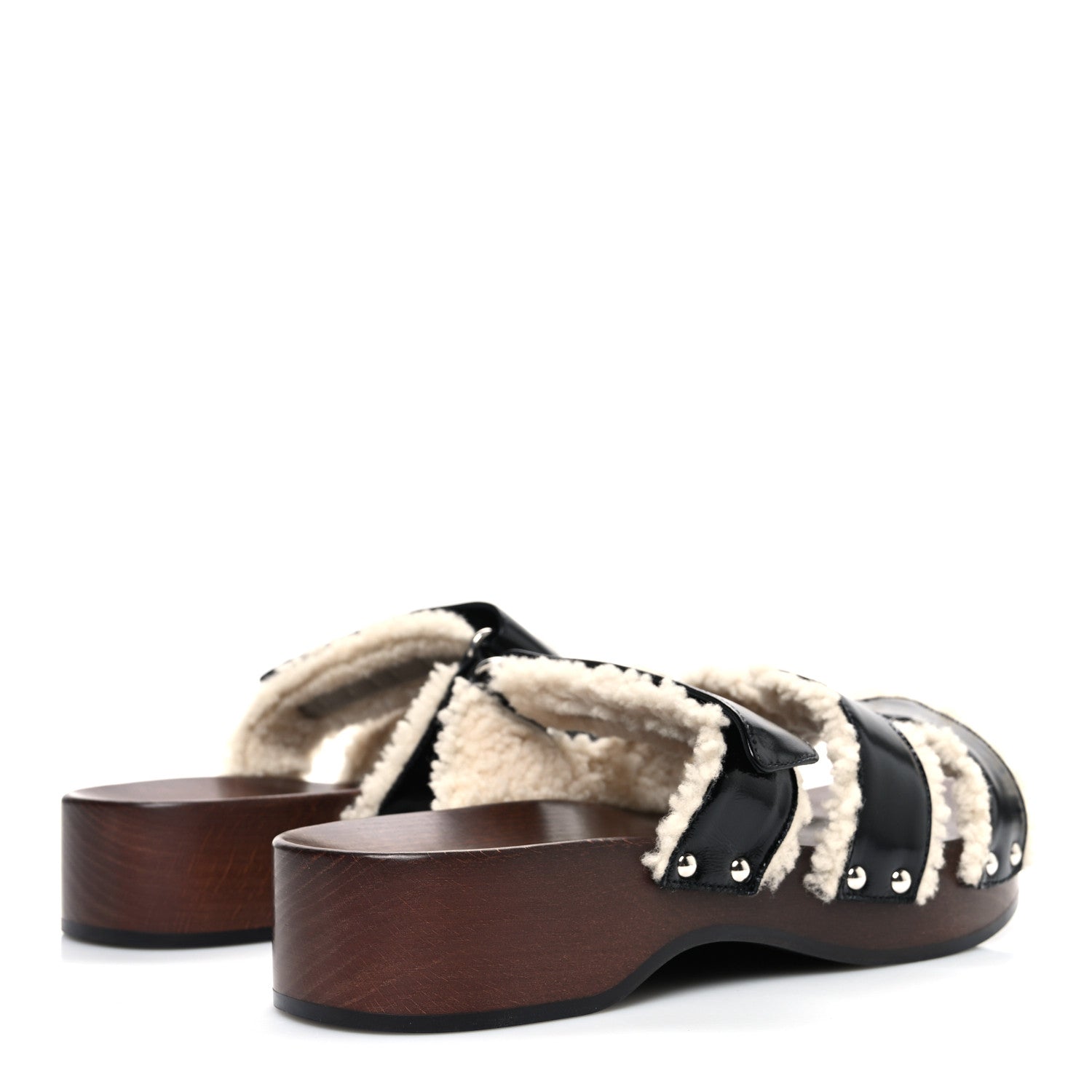 Glazed Nappa Shearling Womens Kos Clog 40 Black Ecru
