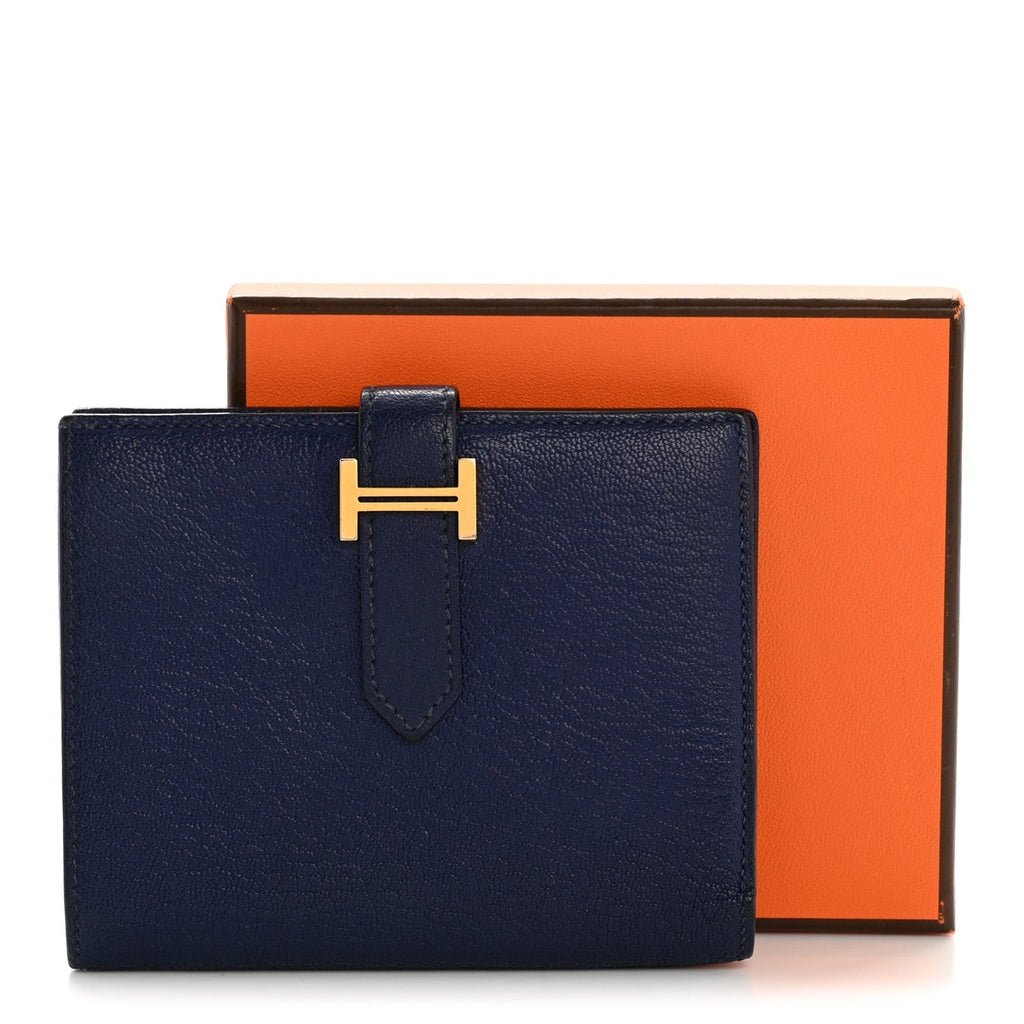 Chevre Mysore Bearn Compact Wallet Bleu Encre
