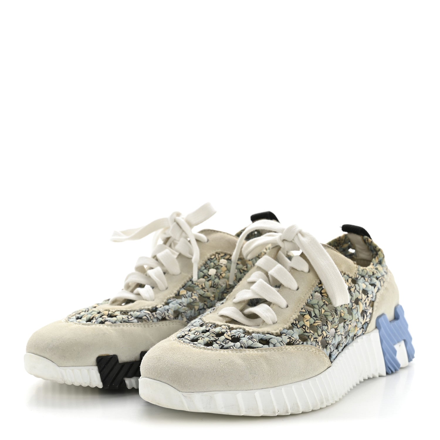 Braided Silk Suede Sneakers 35 Bleu Clair White