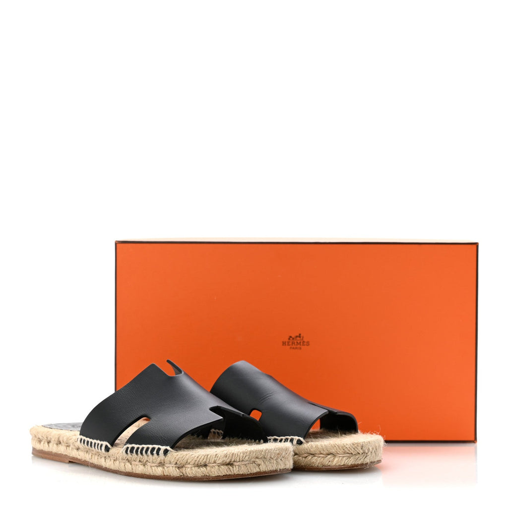 Calfskin Mens Antigua Espadrille Sandals 39 Black