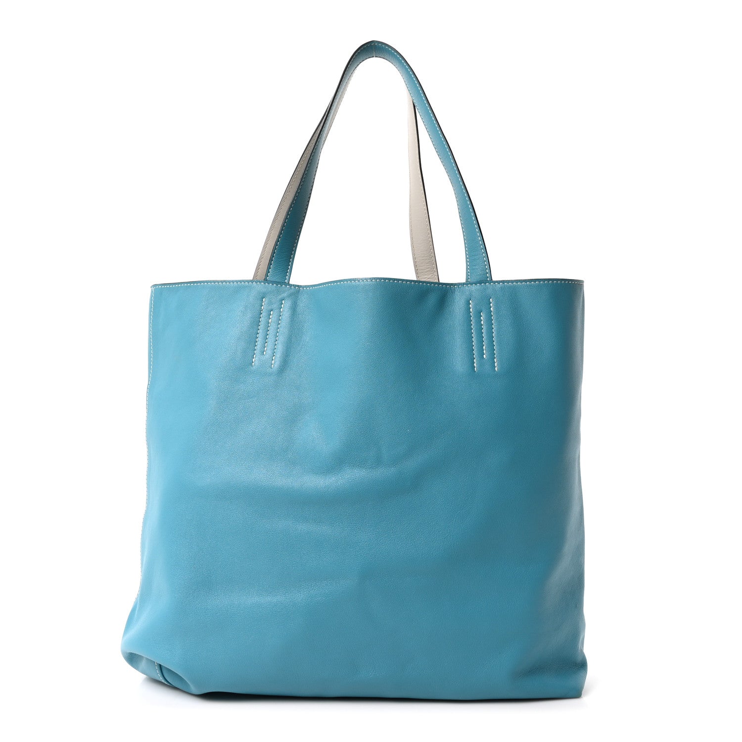 Veau Sikkim Double Sens 36 Reversible Tote Turquoise Gris Perle
