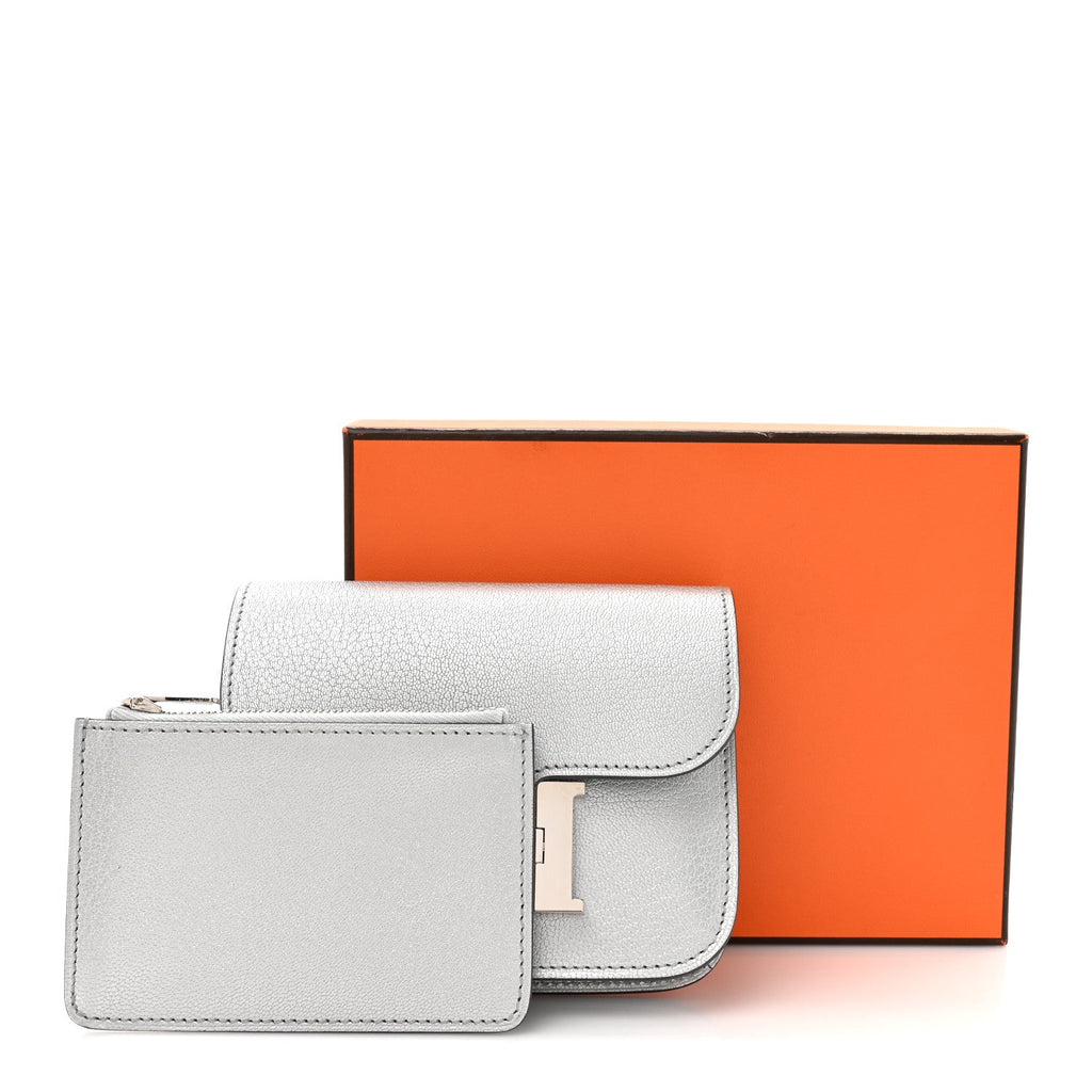 Metallic Chevre Chamkilight Constance Slim Wallet Argent