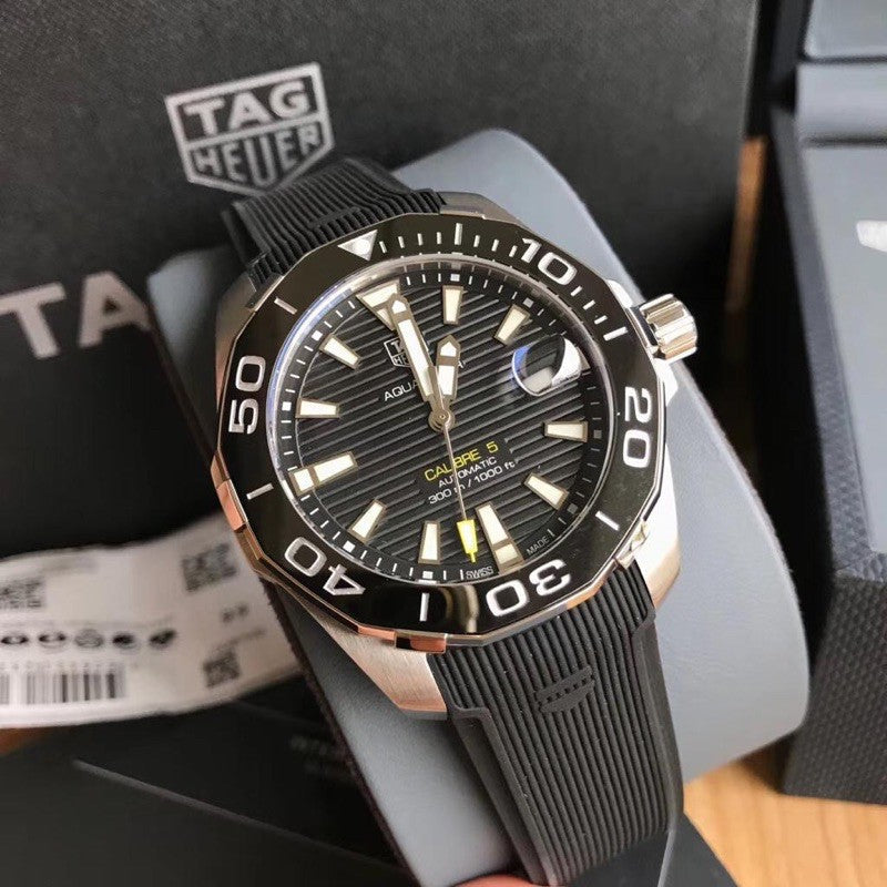 Tag Heuer Aquaracer Calibre 5 Automatic Black Dial Black Rubber Strap Watch for Men -  WAY211A.FT6151