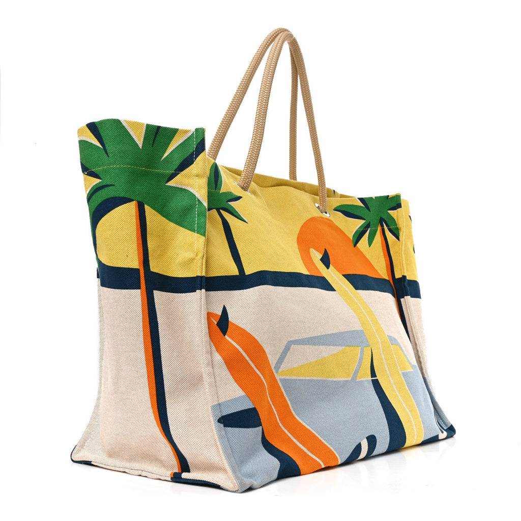 Cotton Canvas Apres la Vague Beach Bag Jaune Bleu