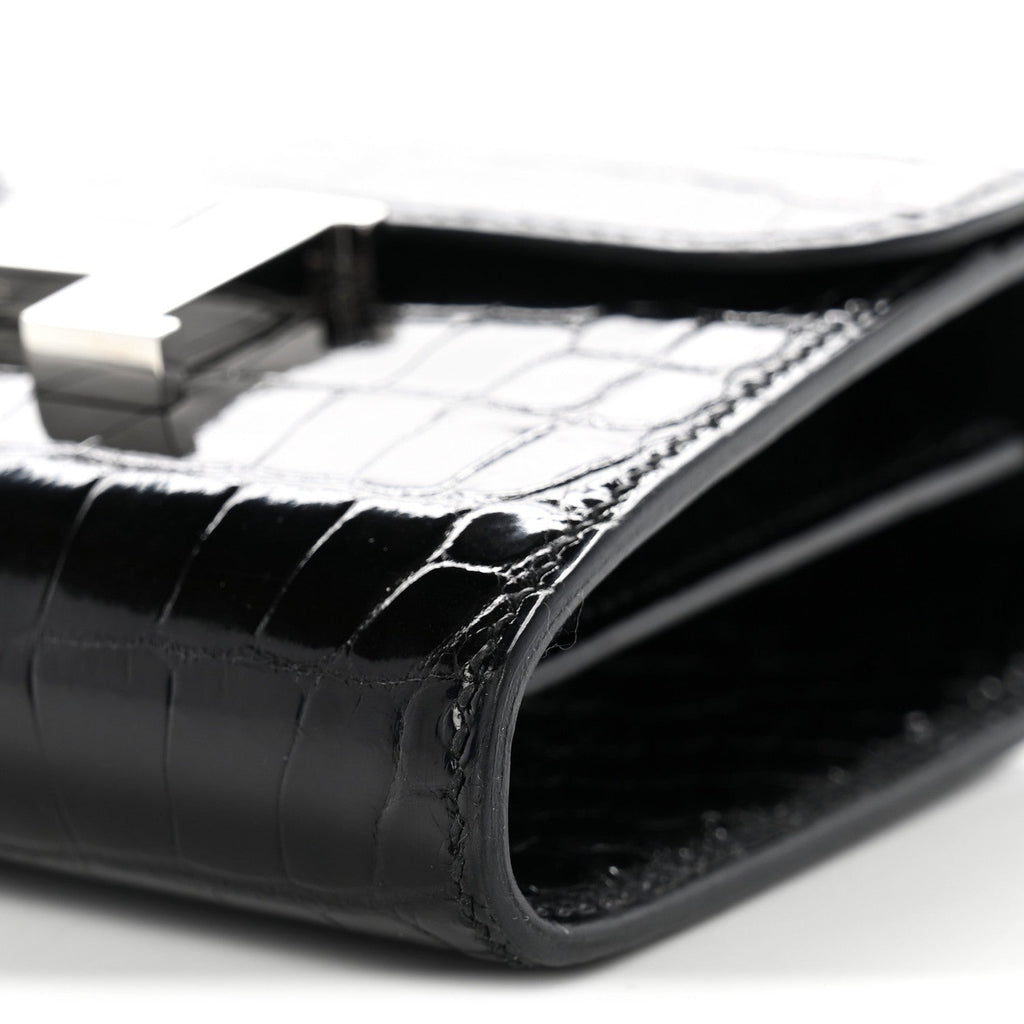 Shiny Alligator Constance Short Wallet Black