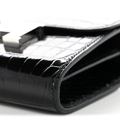 Shiny Alligator Constance Short Wallet Black