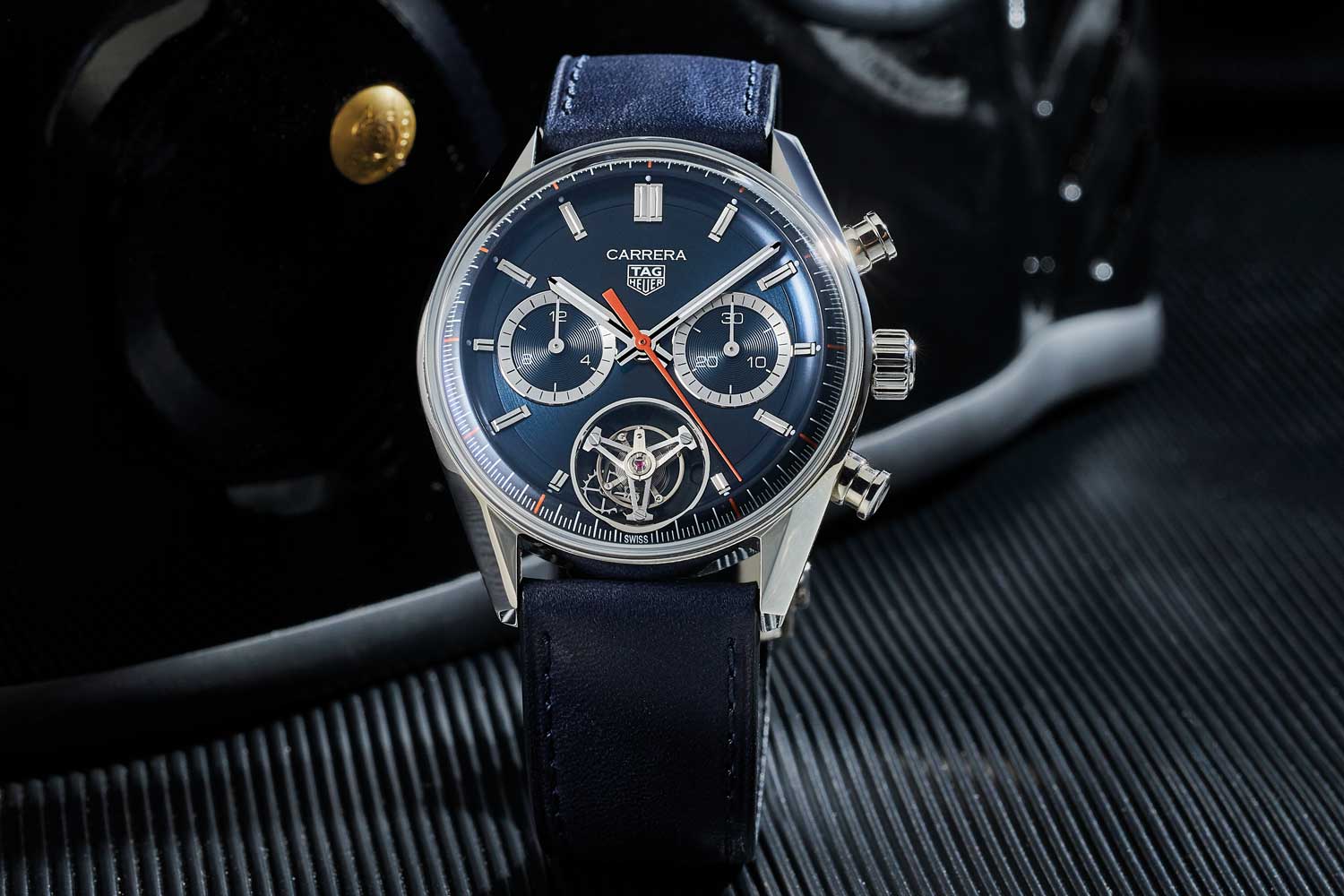 Tag Heuer Carrera Chronograph Blue Dial Blue Leather Strap Watch for Men - CBS2212.FC6535