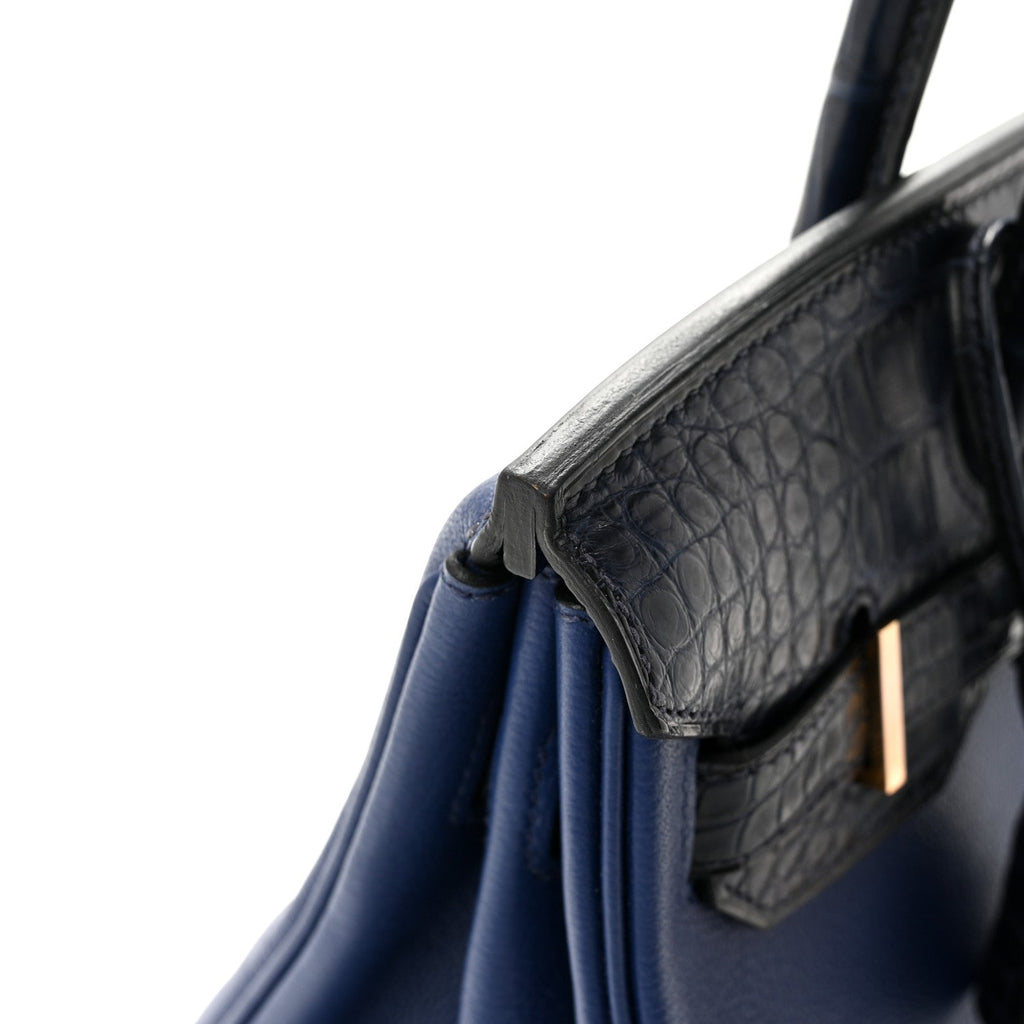 Taurillon Novillo Matte Alligator Birkin Touch 30 Bleu Saphir Bleu Marine