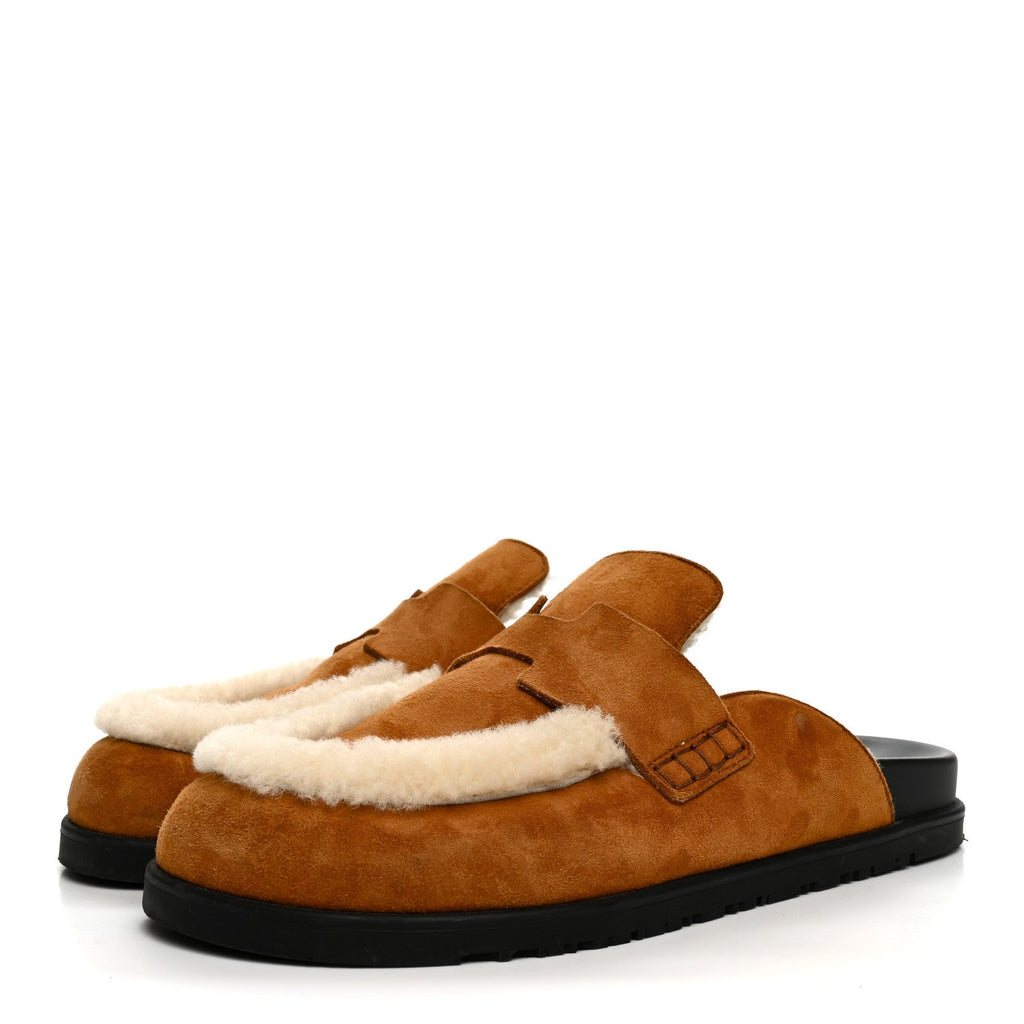 Suede Goatskin Shearling Go Mules 39 Beige Kraft Ecru
