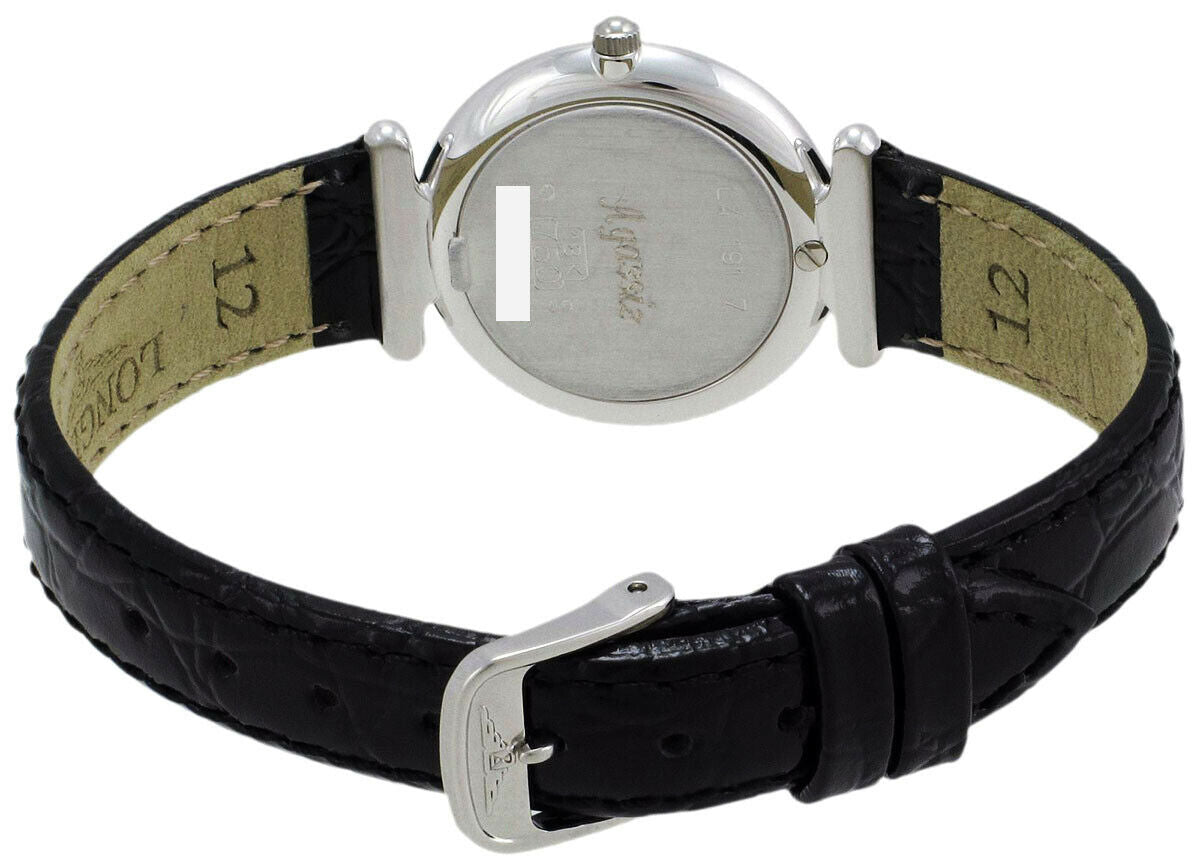 Longines La Grande Classique Agassiz 18kt White Gold & Diamond Womens Watch Grey Dial Black Leather L4.191.7.72.2