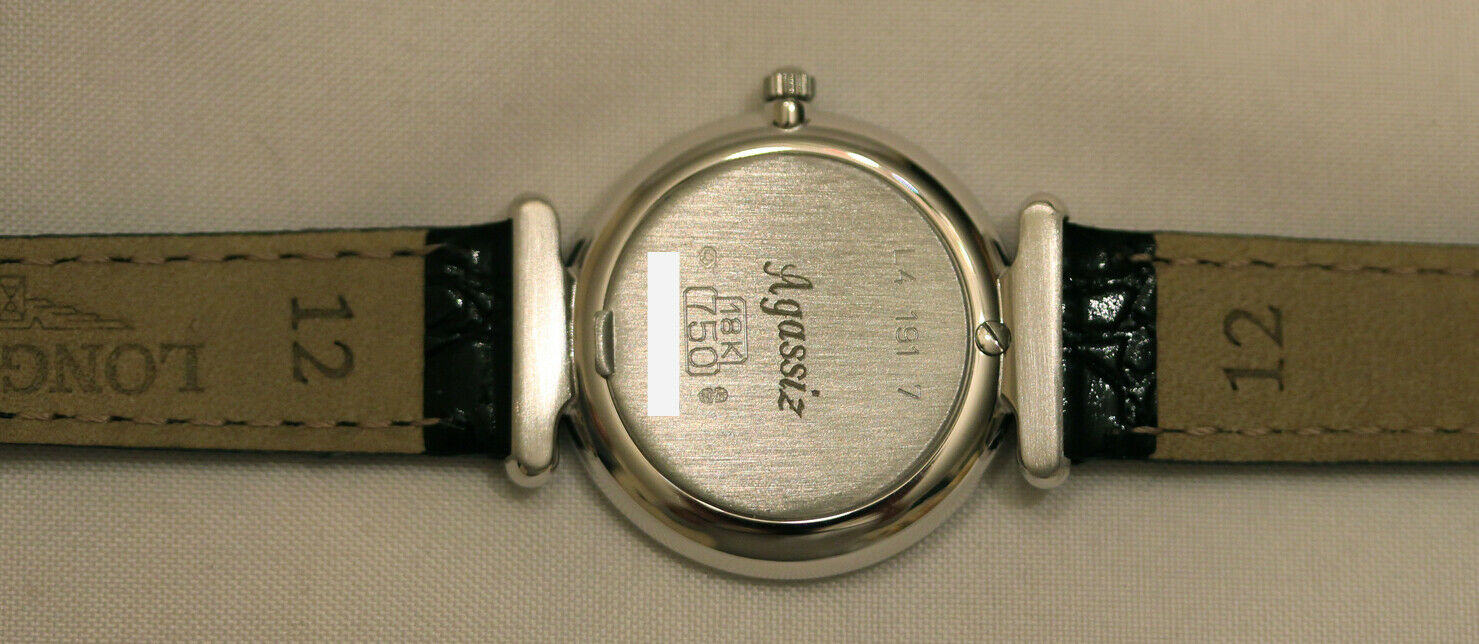 Longines La Grande Classique Agassiz 18kt White Gold & Diamond Womens Watch Grey Dial Black Leather L4.191.7.72.2