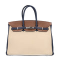 Taurillon Clemence Horseshoe Birkin 35 Bleu Abysse Parchemin Alezan Colvert
