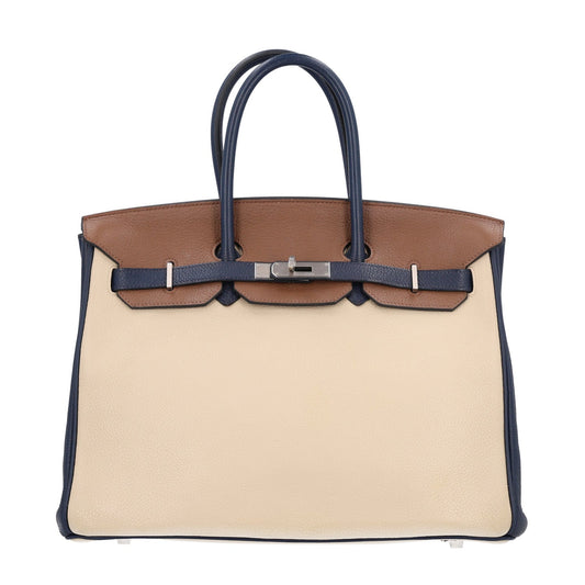 Taurillon Clemence Horseshoe Birkin 35 Bleu Abysse Parchemin Alezan Colvert