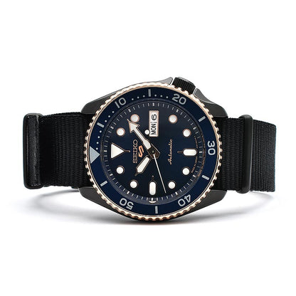 Seiko 5 Sports Automatic Blue Dial Black NATO Strap Watch for Men - SBSA098