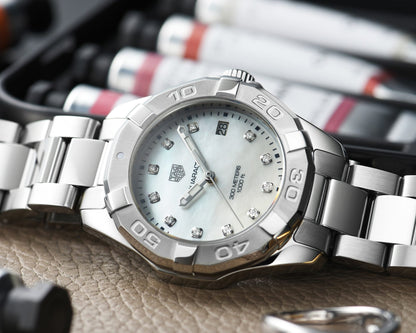 Tag Heuer Aquaracer Diamonds Mother of Pearl Dial Silver Steel Strap Watch for Women - WBD131B.BA0748