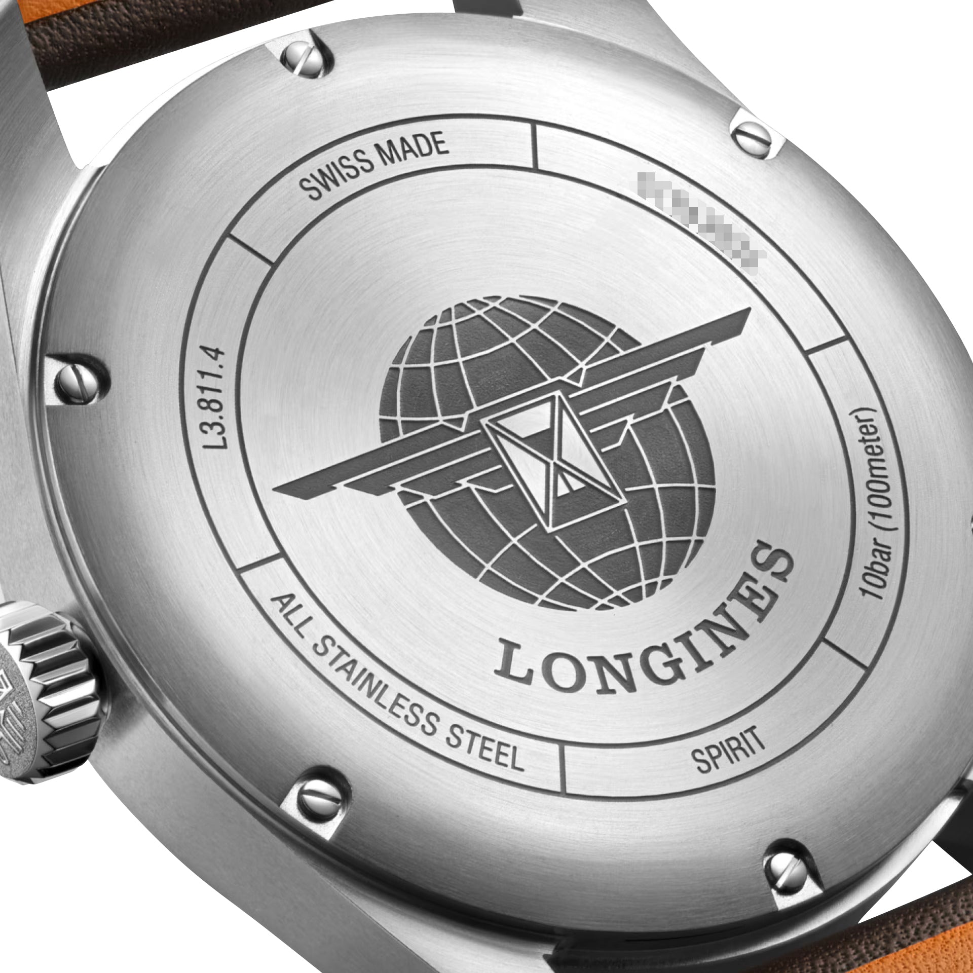 Longines Spirit Automatic COSC Stainless Steel Black Dial Brown Leather Strap Date Mens Watch L3.811.4.53.0