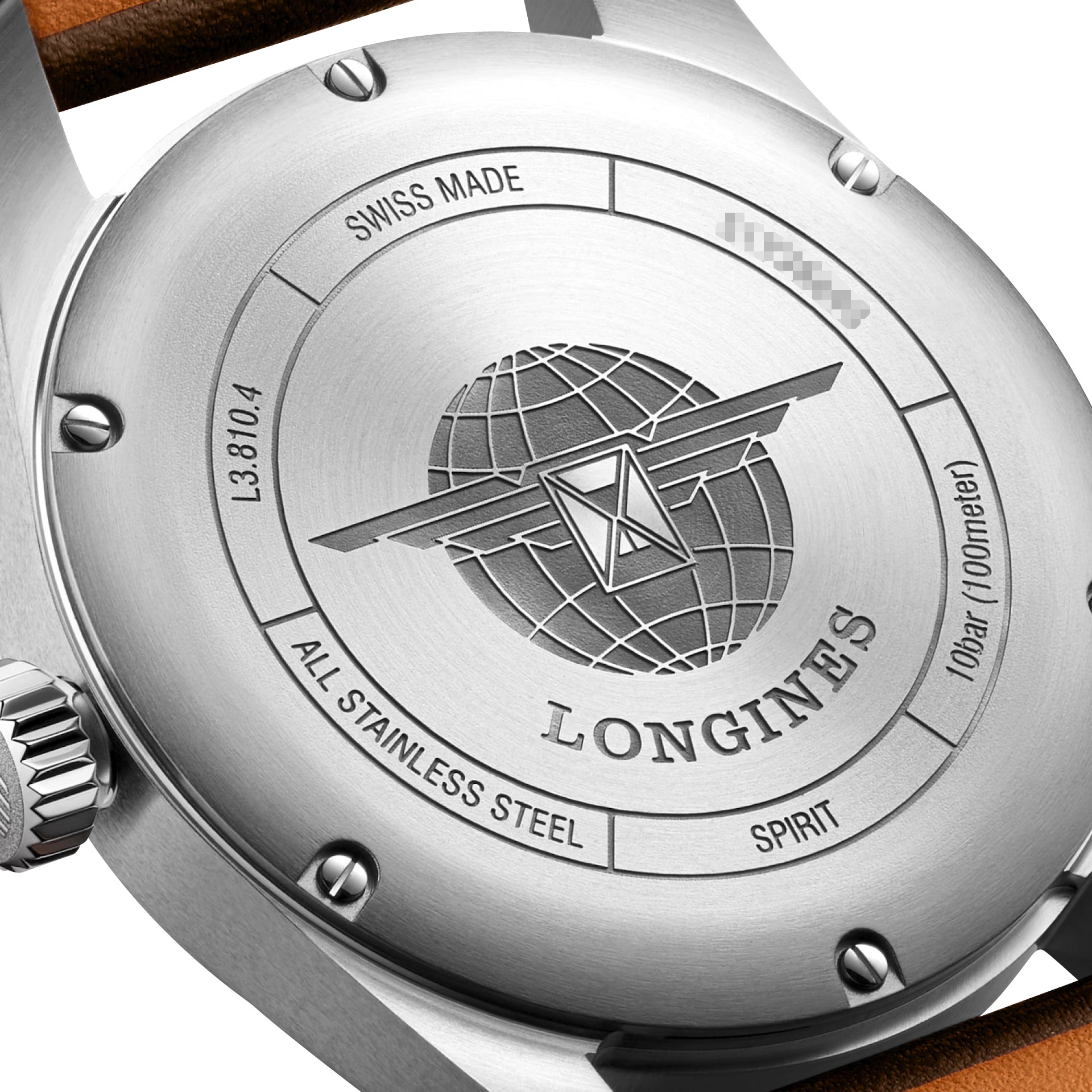 Longines Spirit Automatic COSC Stainless Steel Black Dial Brown Leather Strap Date Mens Watch L3.810.4.53.0