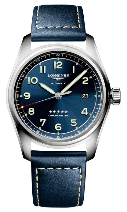 Longines Spirit Automatic COSC Stainless Steel Blue Dial Blue Leather Strap Date Mens Watch L3.810.4.93.0
