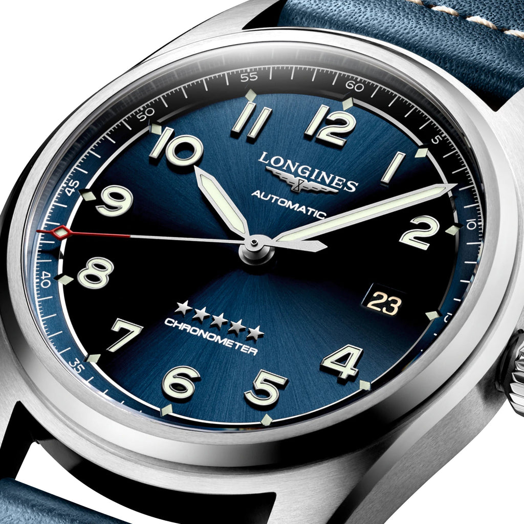 Longines Spirit Automatic COSC Stainless Steel Blue Dial Blue Leather Strap Date Mens Watch L3.810.4.93.0