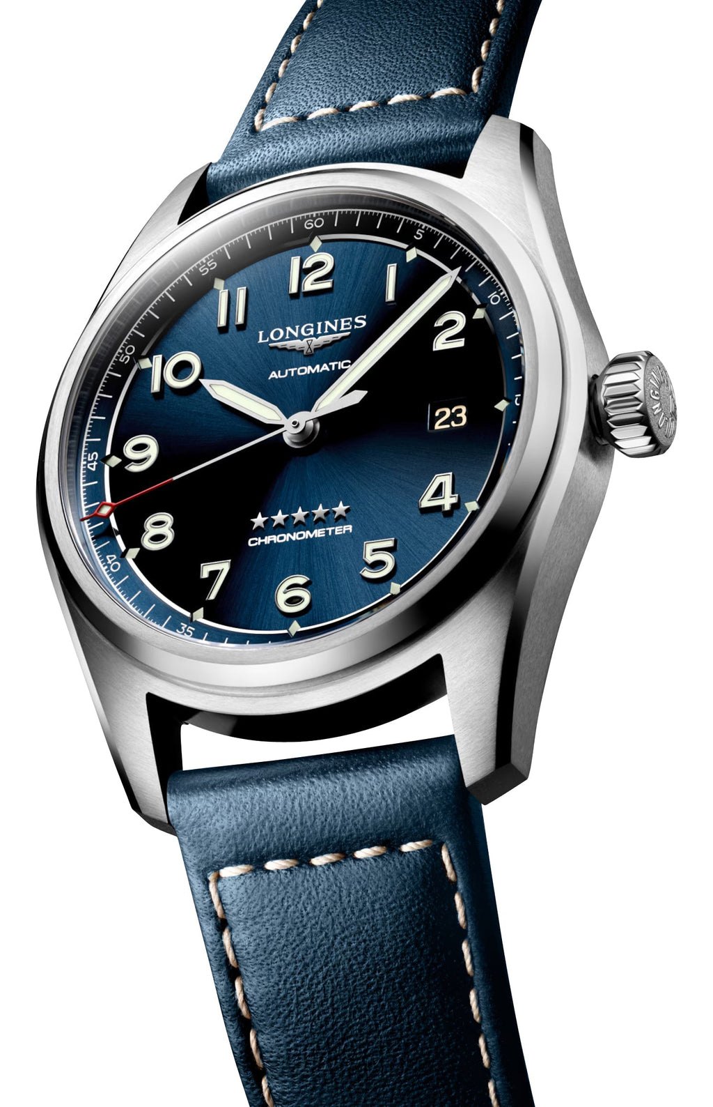 Longines Spirit Automatic COSC Stainless Steel Blue Dial Blue Leather Strap Date Mens Watch L3.810.4.93.0