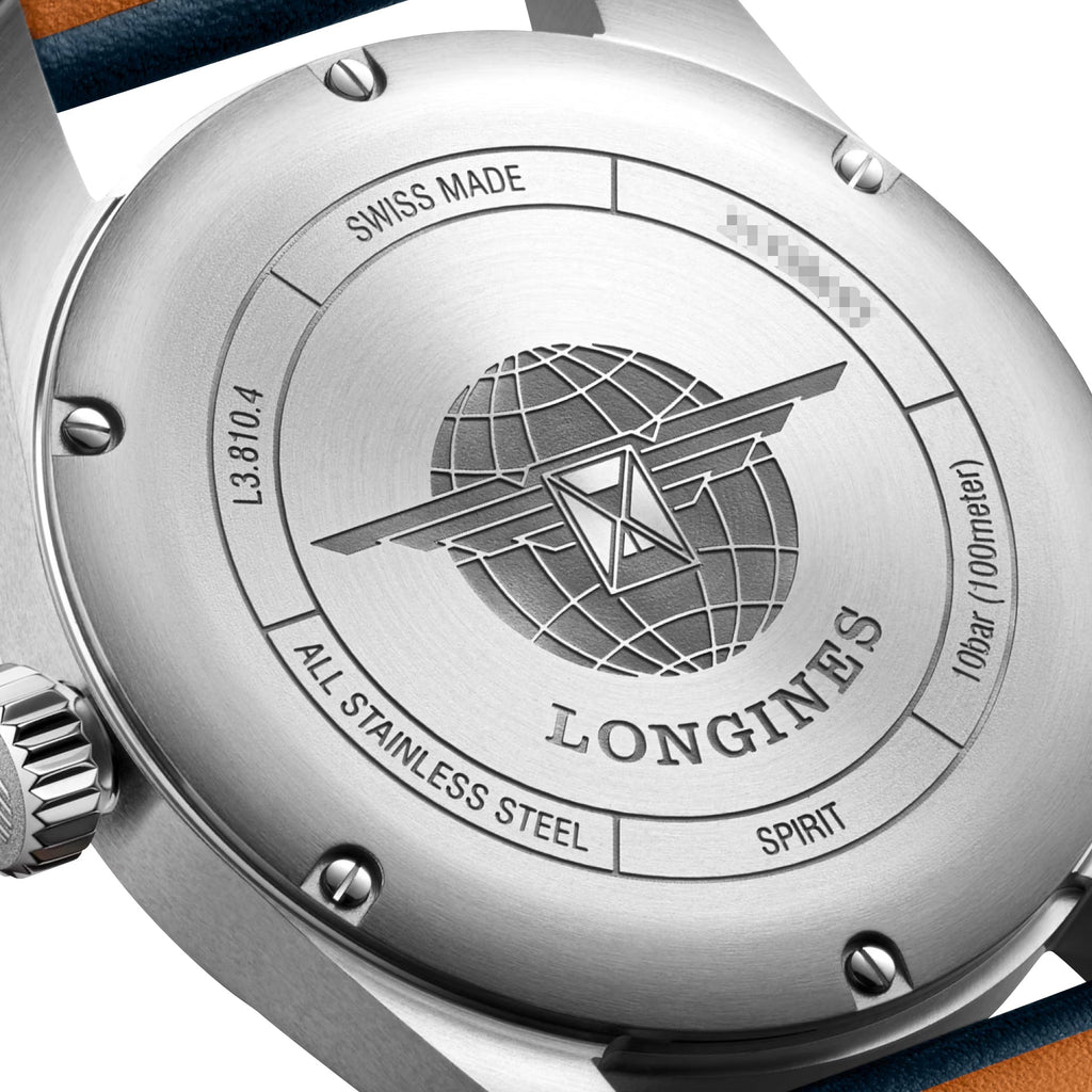 Longines Spirit Automatic COSC Stainless Steel Blue Dial Blue Leather Strap Date Mens Watch L3.810.4.93.0