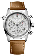 Longines Spirit Automatic Chronograph COSC Stainless Steel Silver Dial Brown Leather Strap Date Mens Watch L3.820.4.73.2