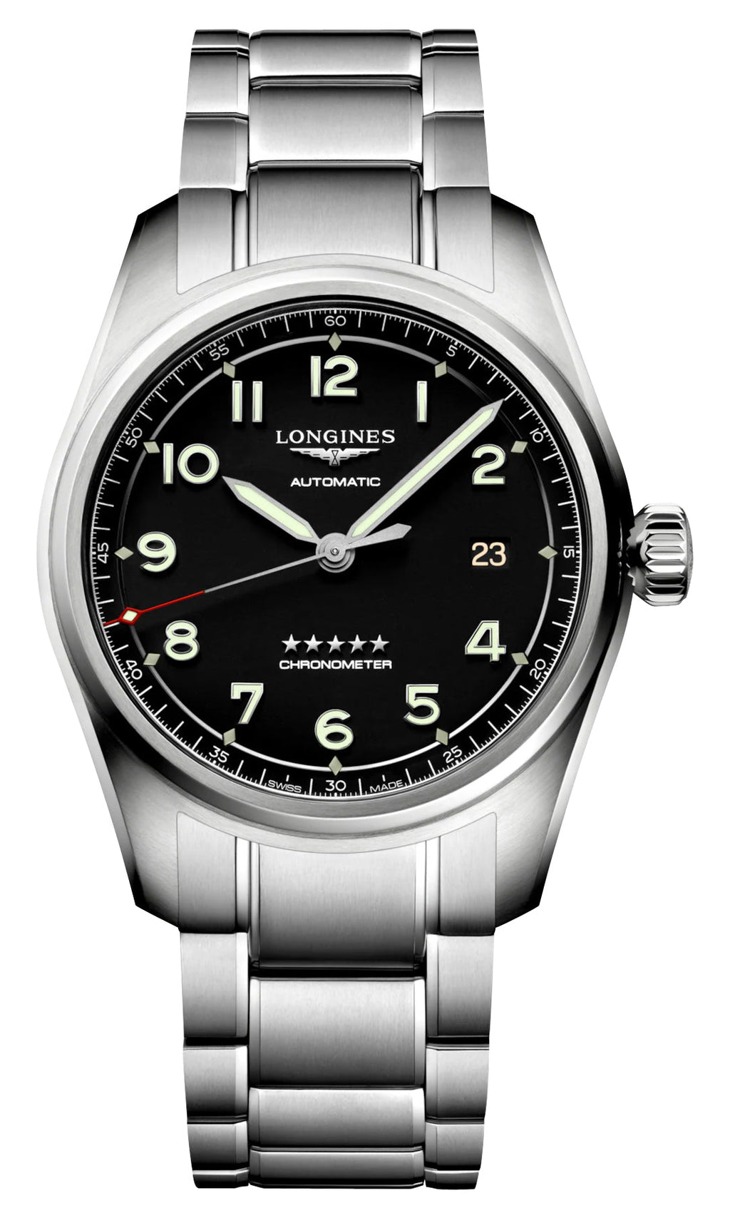Longines Spirit Prestige Edition Automatic COSC Stainless Steel Black Dial Interchangeable Brown Leather/NATO Strap Date Mens Watch L3.810.4.53.9