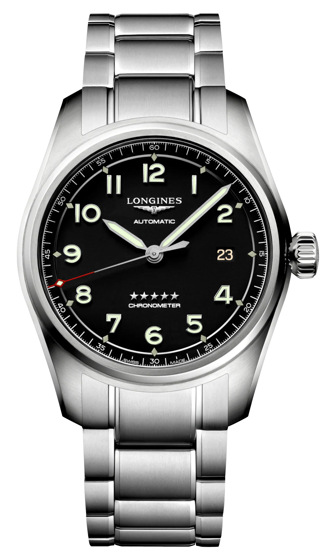 Longines Spirit Prestige Edition Automatic COSC Stainless Steel Black Dial Interchangeable Brown Leather/NATO Strap Date Mens Watch L3.810.4.53.9