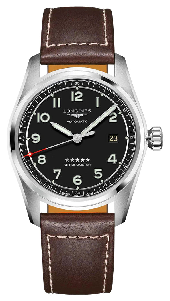 Longines Spirit Prestige Edition Automatic COSC Stainless Steel Black Dial Interchangeable Brown Leather/NATO Strap Date Mens Watch L3.810.4.53.9
