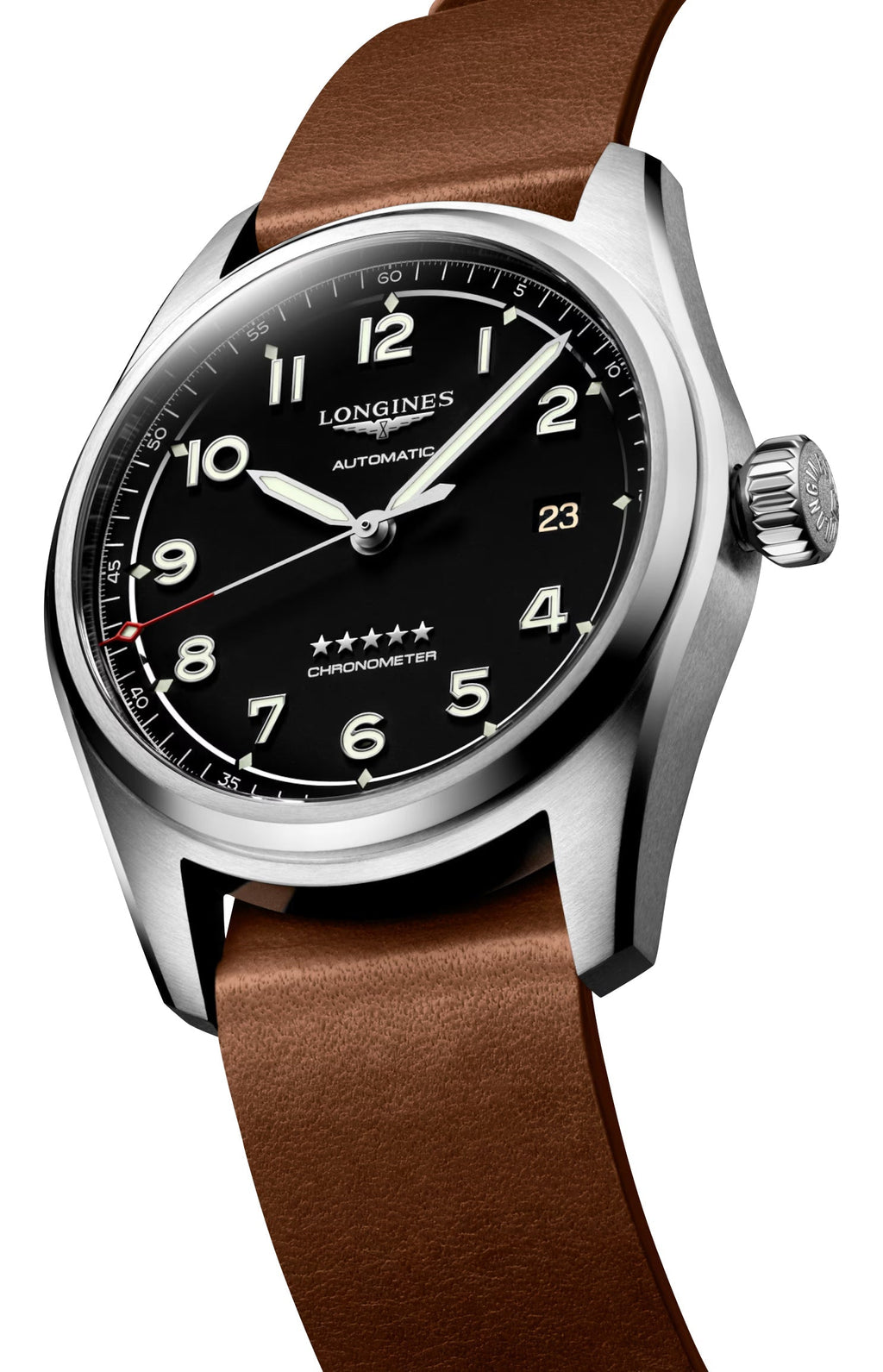 Longines Spirit Prestige Edition Automatic COSC Stainless Steel Black Dial Interchangeable Brown Leather/NATO Strap Date Mens Watch L3.810.4.53.9