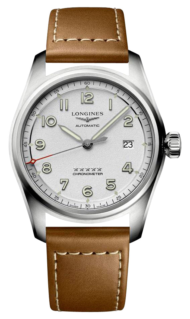 Longines Spirit Prestige Edition Automatic COSC Stainless Steel Silver Dial Interchangeable Brown Leather/NATO Strap Date Mens Watch L3.810.4.73.9