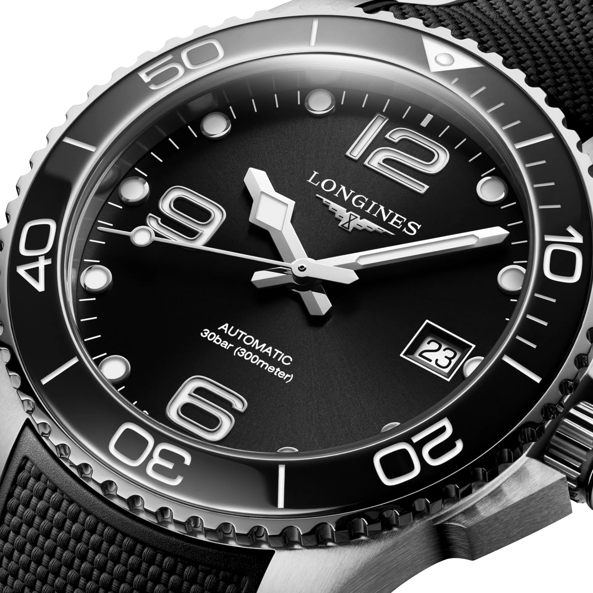 Longines HydroConquest Automatic Stainless Steel Black Dial Black Rubber Strap Date Divers Mens Watch L3.780.4.56.9