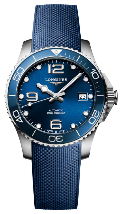 Longines HydroConquest Automatic Stainless Steel Blue Dial Blue Rubber Strap Date Divers Mens Watch L3.780.4.96.9