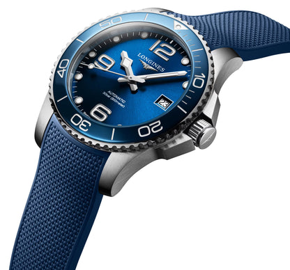 Longines HydroConquest Automatic Stainless Steel Blue Dial Blue Rubber Strap Date Divers Mens Watch L3.780.4.96.9