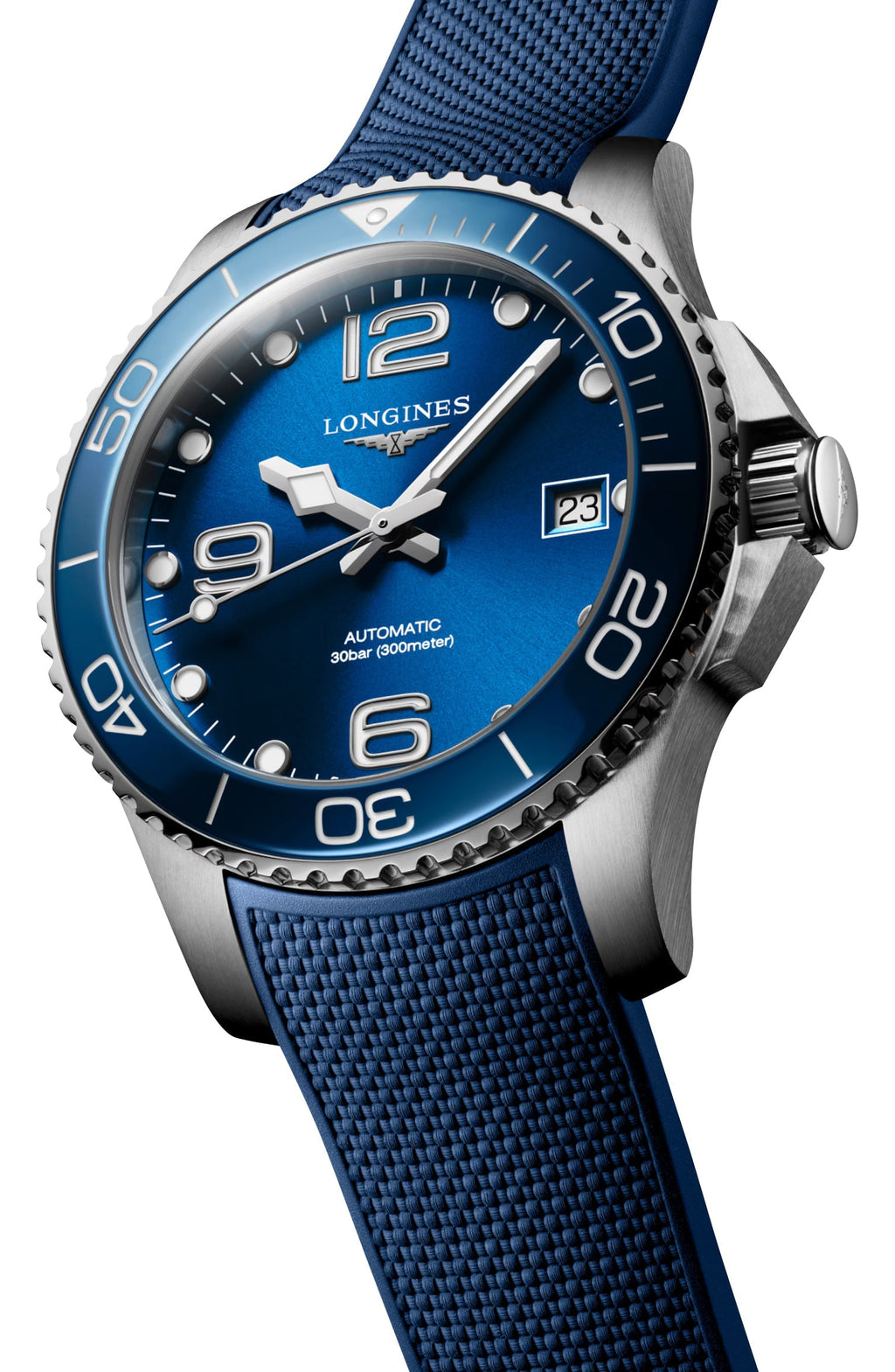 Longines HydroConquest Automatic Stainless Steel Blue Dial Blue Rubber Strap Date Divers Mens Watch L3.780.4.96.9