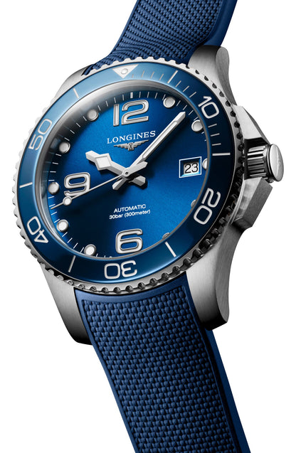 Longines HydroConquest Automatic Stainless Steel Blue Dial Blue Rubber Strap Date Divers Mens Watch L3.780.4.96.9
