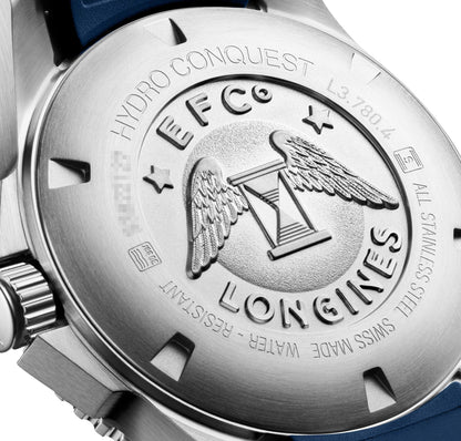 Longines HydroConquest Automatic Stainless Steel Blue Dial Blue Rubber Strap Date Divers Mens Watch L3.780.4.96.9