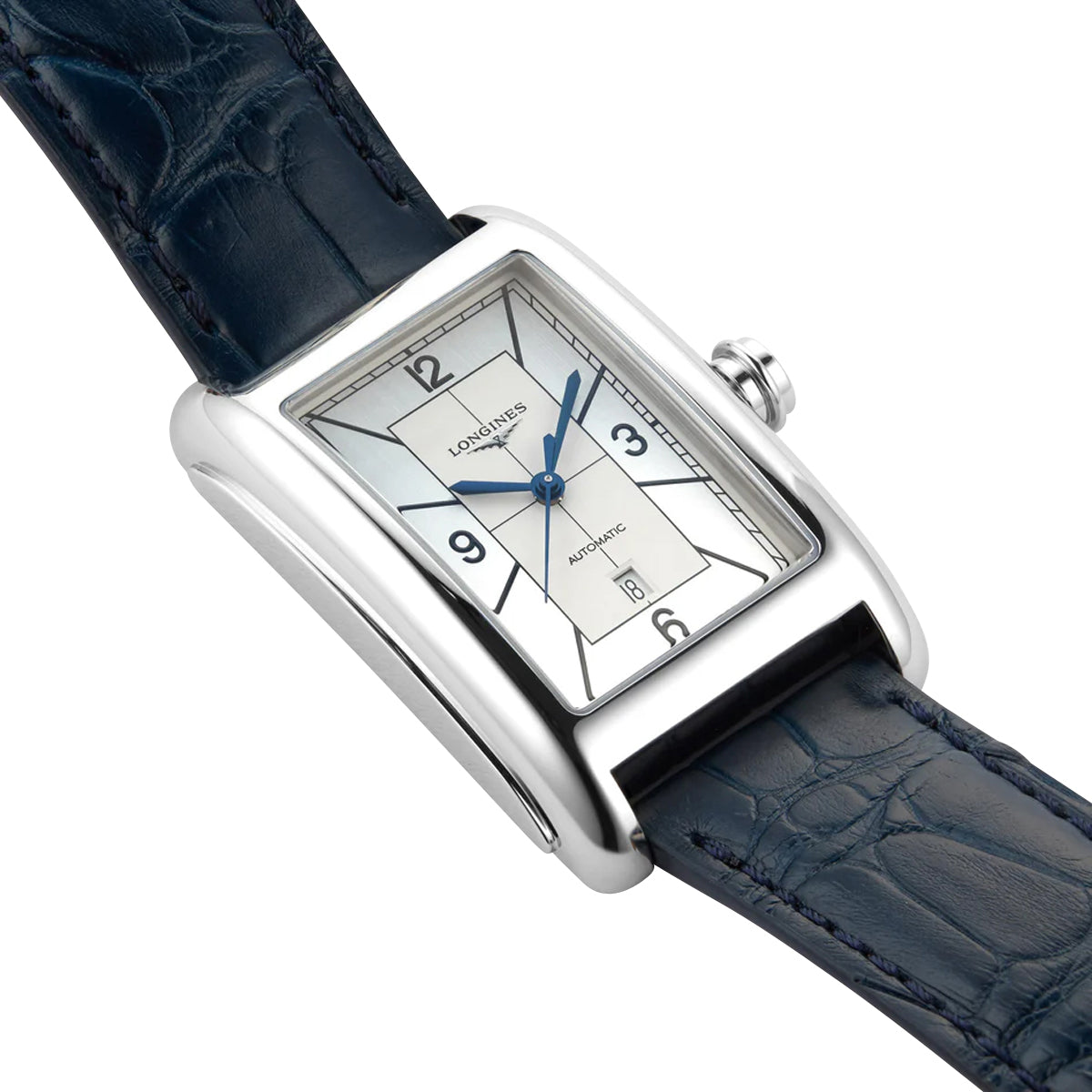 Longines DolceVita Automatic Stainless Steel Silver Dial Blue Leather Strap Date Unisex Watch L5.757.4.73.9