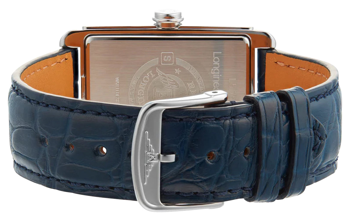 Longines DolceVita Automatic Stainless Steel Silver Dial Blue Leather Strap Date Unisex Watch L5.757.4.73.9