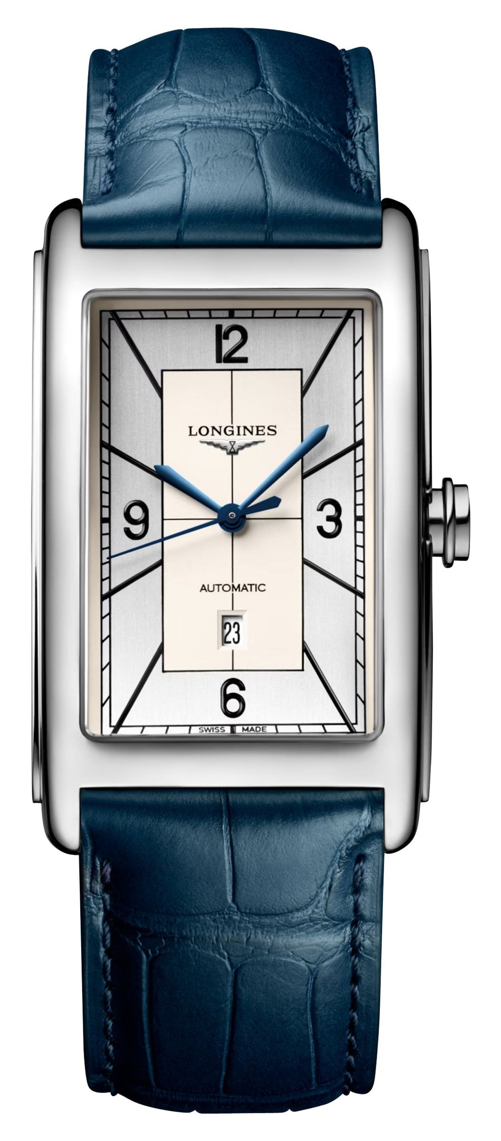 Longines DolceVita Automatic Stainless Steel Silver Dial Blue Leather Strap Date Mens Watch L5.767.4.73.9