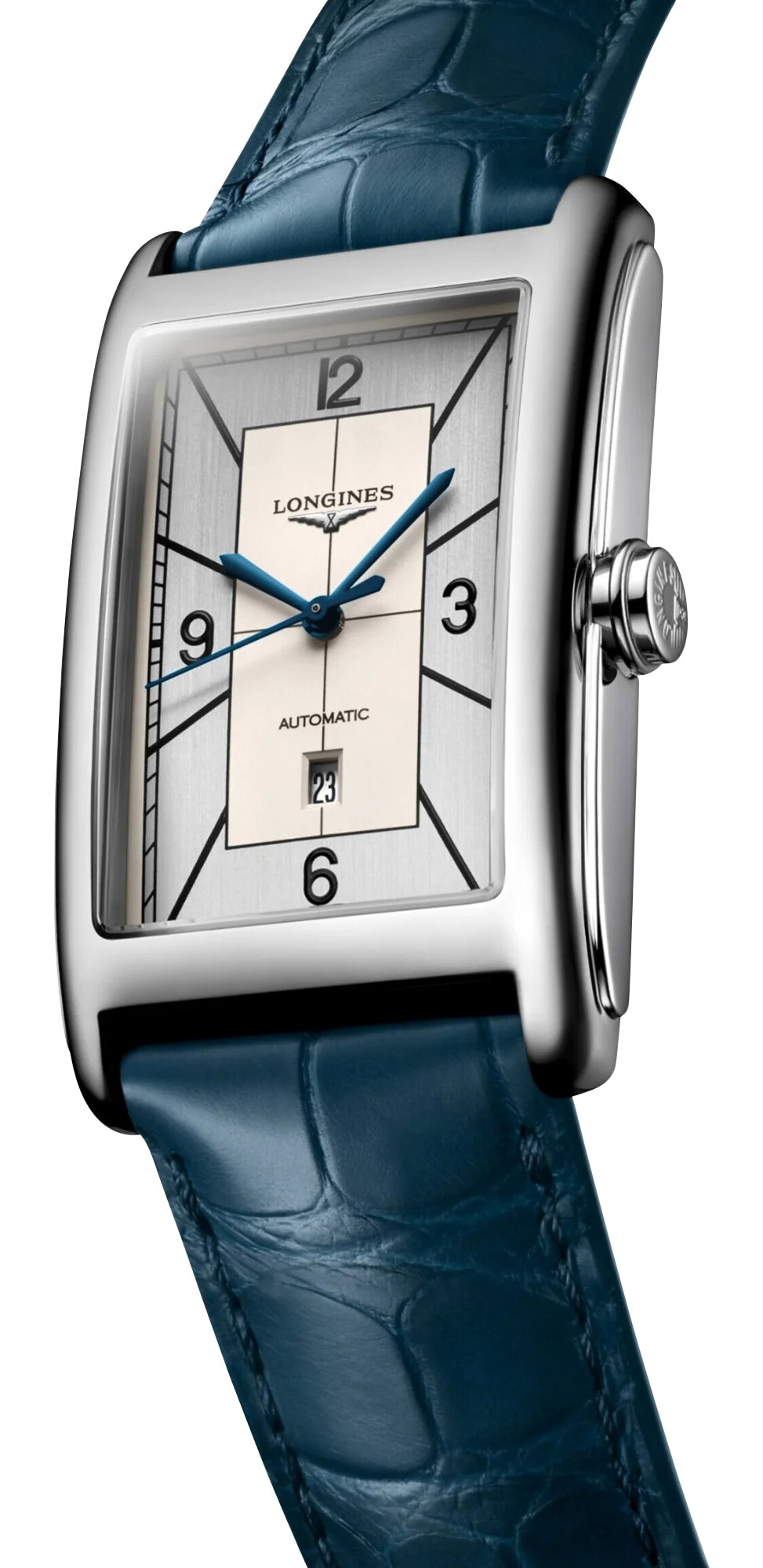 Longines DolceVita Automatic Stainless Steel Silver Dial Blue Leather Strap Date Mens Watch L5.767.4.73.9