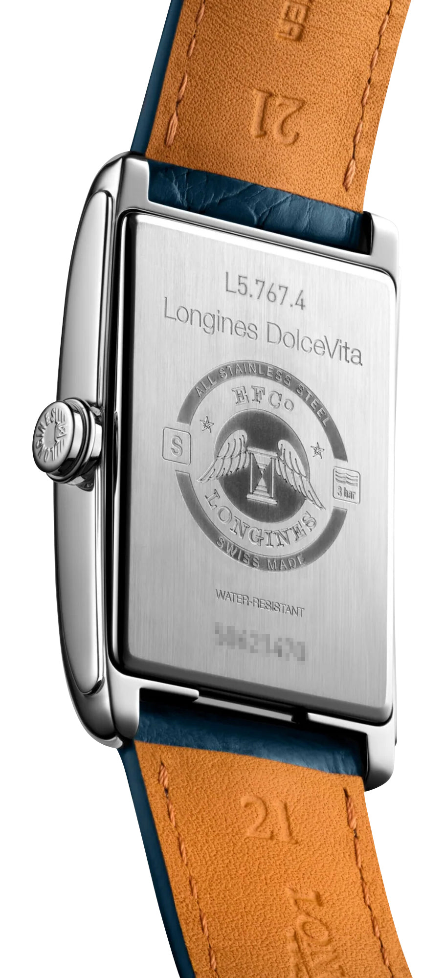 Longines DolceVita Automatic Stainless Steel Silver Dial Blue Leather Strap Date Mens Watch L5.767.4.73.9
