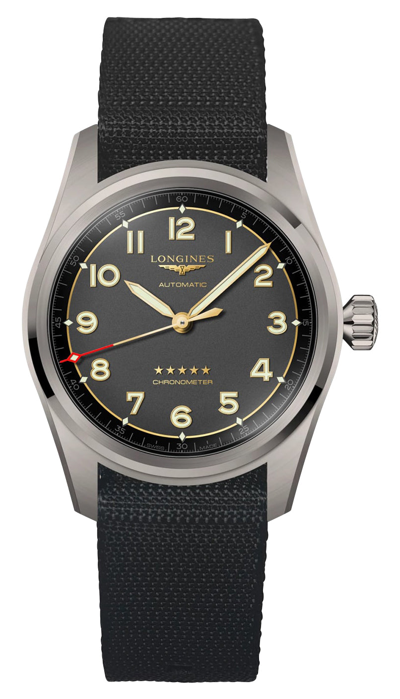 Longines Spirit Automatic COSC Titanium Gray Dial Black Nylon Strap Mens Watch L3.810.1.53.2