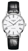 Longines Elegant Automatic Stainless Steel White Dial Black Leather Strap Date Mens Watch L4.910.4.11.2